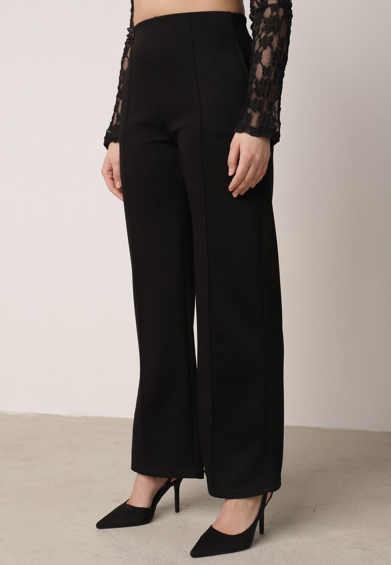 Czarne Eleganckie Spodnie z Bawełny i Wiskozy w Kant Valelia 2