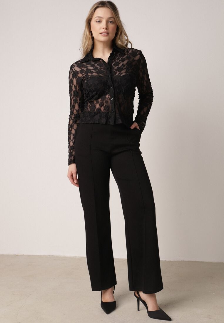 Czarne Eleganckie Spodnie z Bawełny i Wiskozy w Kant Valelia 4