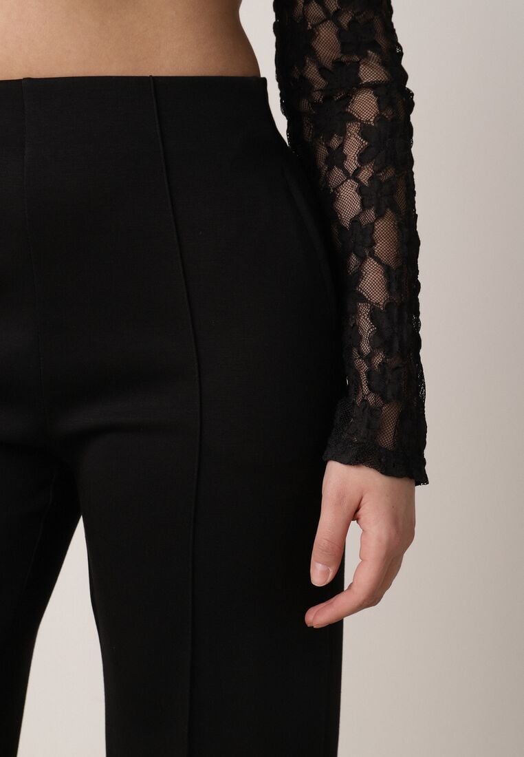 Czarne Eleganckie Spodnie z Bawełny i Wiskozy w Kant Valelia 5