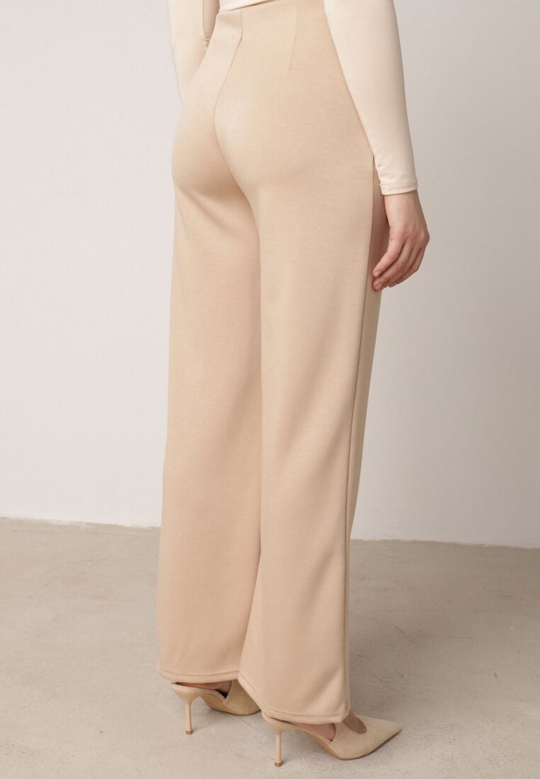 Beżowe Eleganckie Spodnie z Bawełny i Wiskozy w Kant Valelia 3