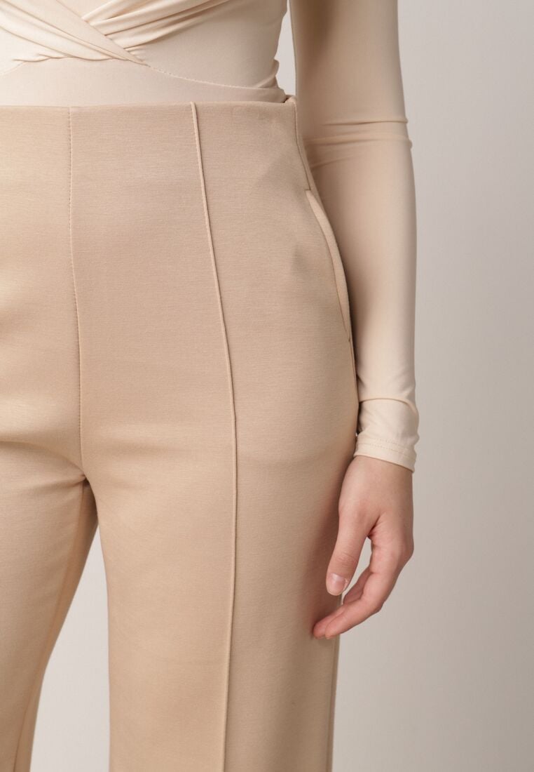 Beżowe Eleganckie Spodnie z Bawełny i Wiskozy w Kant Valelia 5