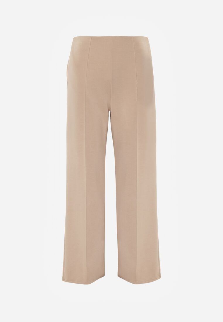 Beżowe Eleganckie Spodnie z Bawełny i Wiskozy w Kant Valelia 6