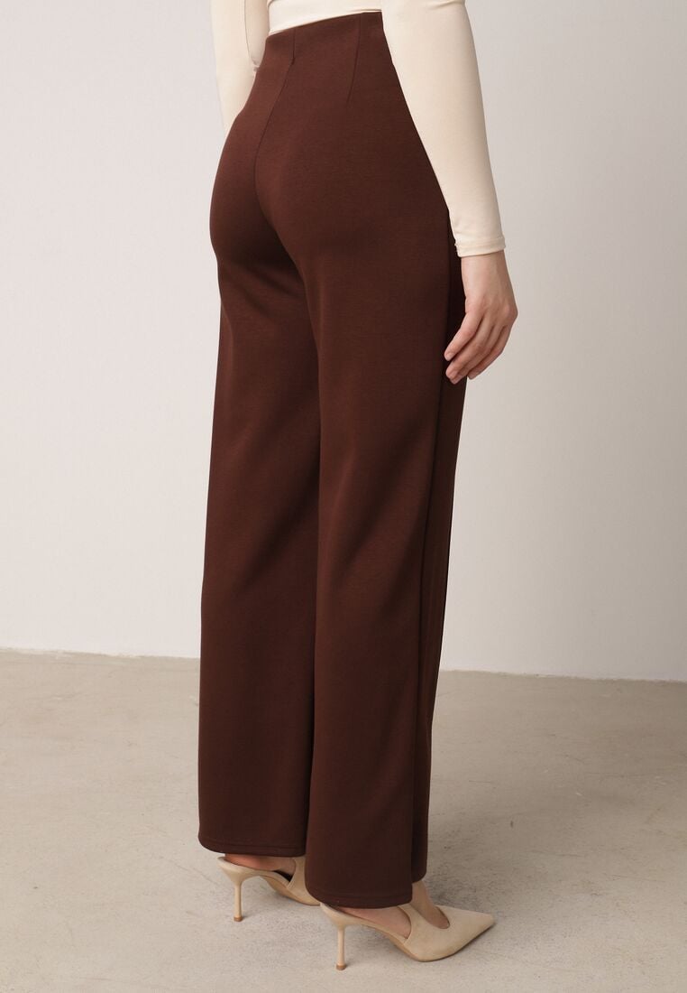 Brązowe Eleganckie Spodnie z Bawełny i Wiskozy w Kant Valelia 3