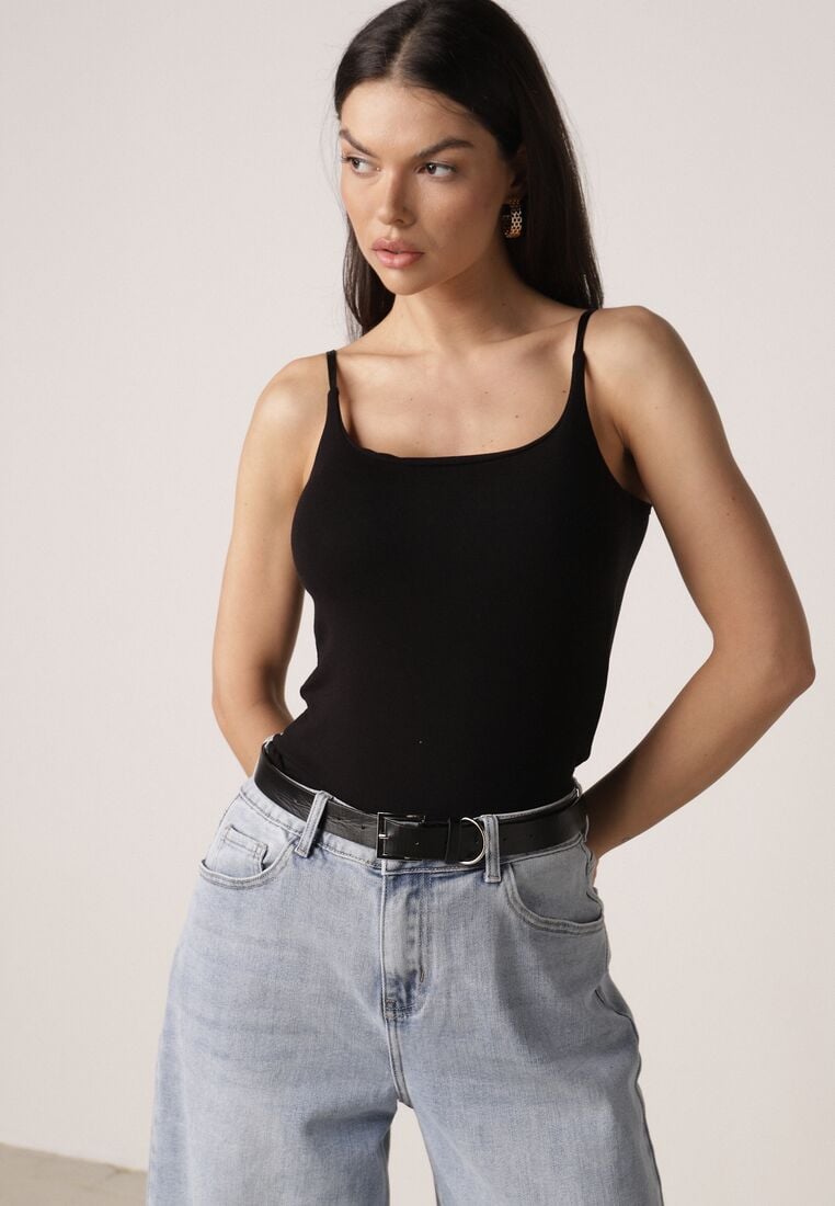 Czarny Wiskozowy Top z Podwójnymi Ramiączkami Hendrea 1