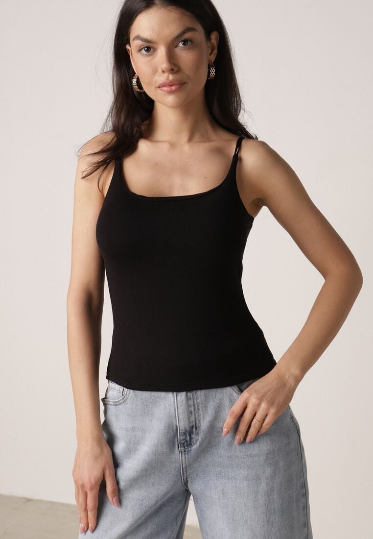Czarny Wiskozowy Top z Podwójnymi Ramiączkami Hendrea 4