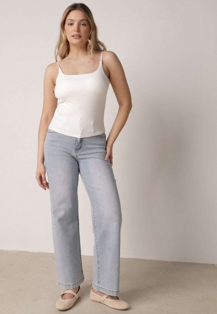 Biały Wiskozowy Top z Podwójnymi Ramiączkami Hendrea 2