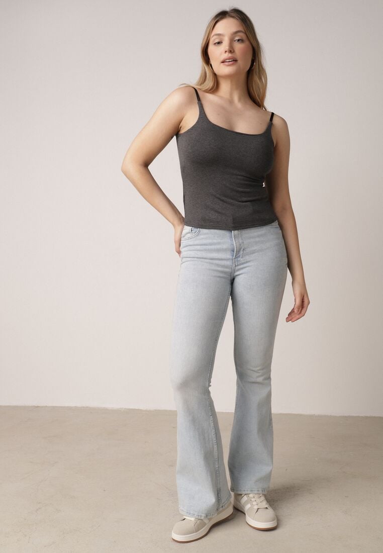 Szary Wiskozowy Top z Podwójnymi Ramiączkami Hendrea 2