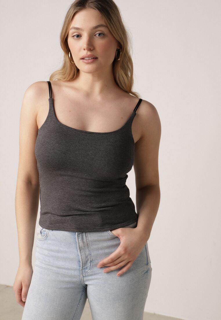 Szary Wiskozowy Top z Podwójnymi Ramiączkami Hendrea 4