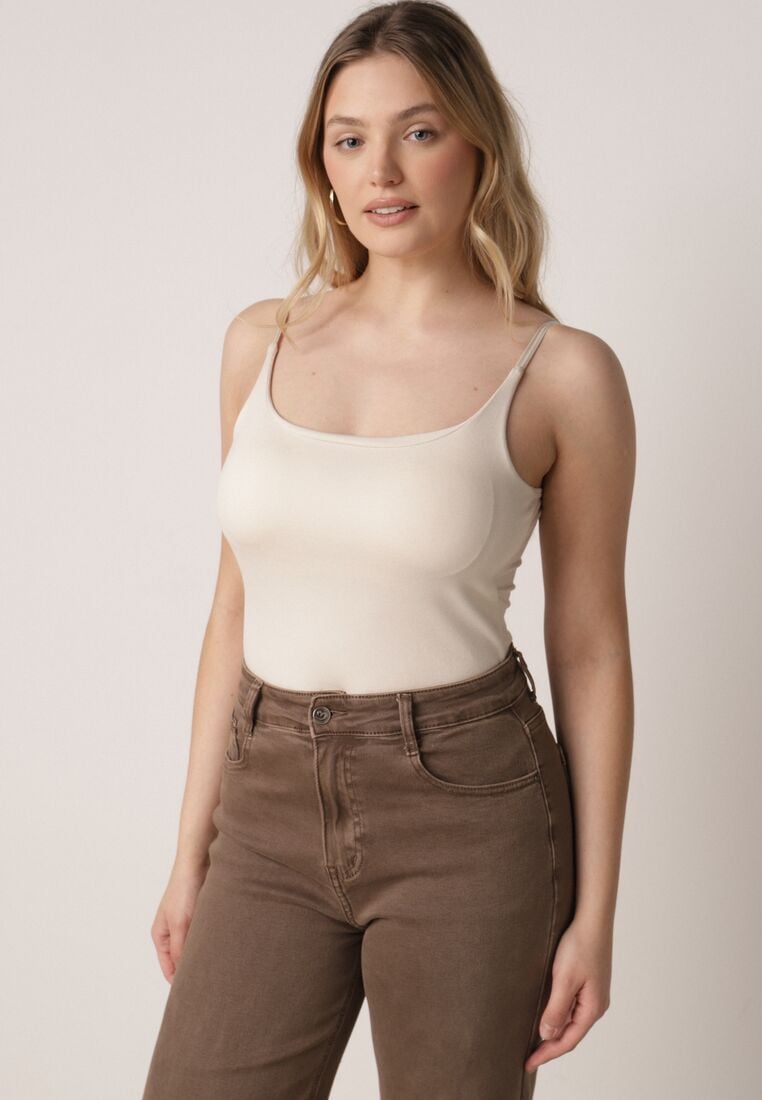 Beżowy Wiskozowy Top z Podwójnymi Ramiączkami Hendrea 1
