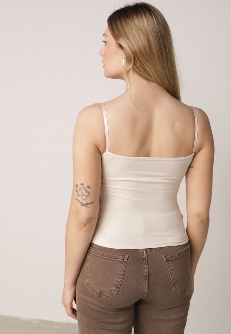 Beżowy Wiskozowy Top z Podwójnymi Ramiączkami Hendrea 3