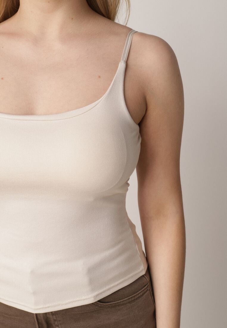 Beżowy Wiskozowy Top z Podwójnymi Ramiączkami Hendrea 5