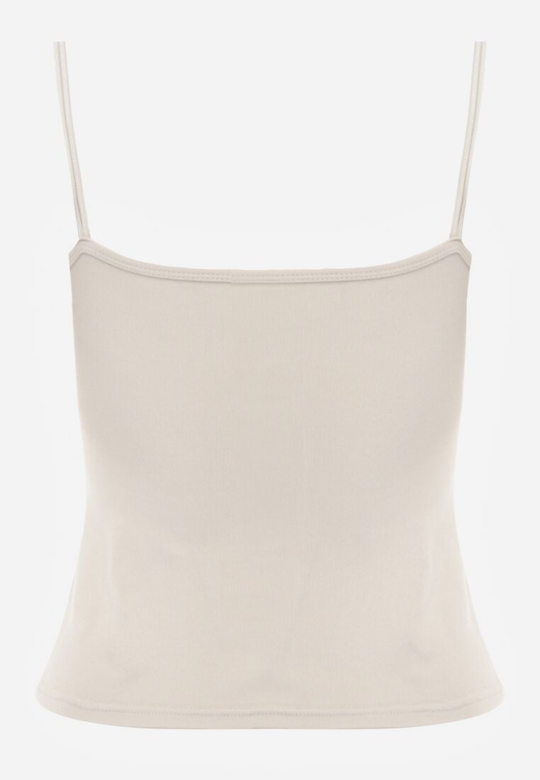 Beżowy Wiskozowy Top z Podwójnymi Ramiączkami Hendrea 7