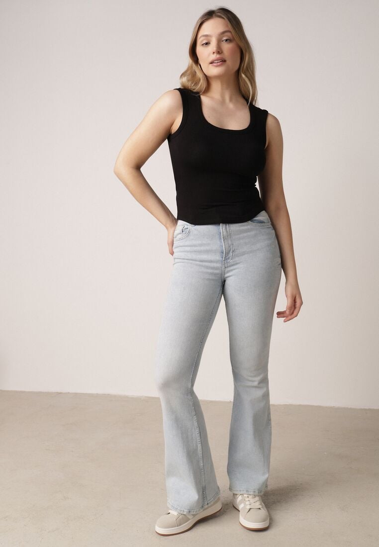 Czarny Dopasowany Top Bez Rękawów z Wiskozy z Kwadratowym Dekoltem Madu 2