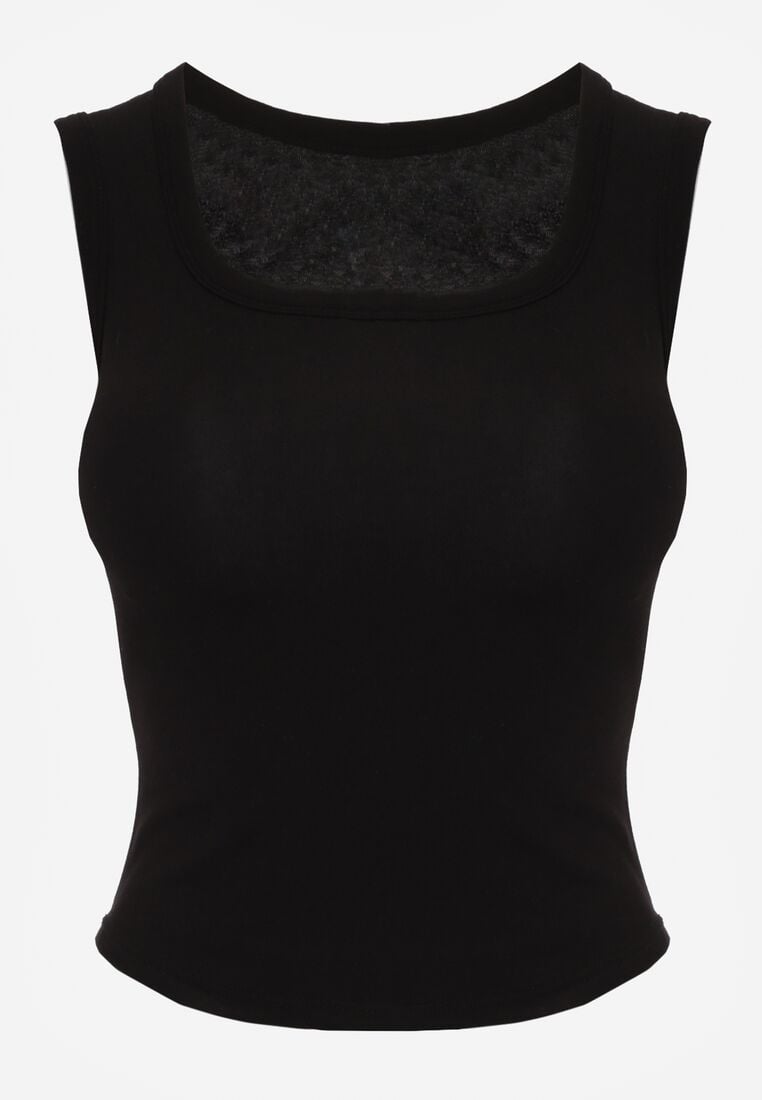 Czarny Dopasowany Top Bez Rękawów z Wiskozy z Kwadratowym Dekoltem Madu 6
