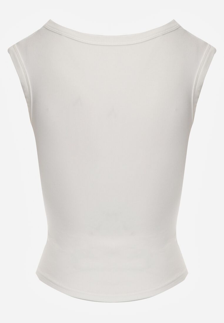 Biały Dopasowany Top Bez Rękawów z Wiskozy z Kwadratowym Dekoltem Madu 7