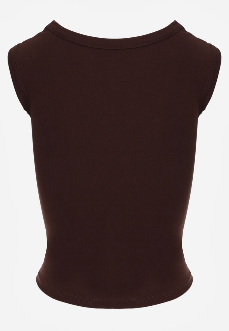 Brązowy Dopasowany Top Bez Rękawów z Wiskozy z Kwadratowym Dekoltem Madu 7