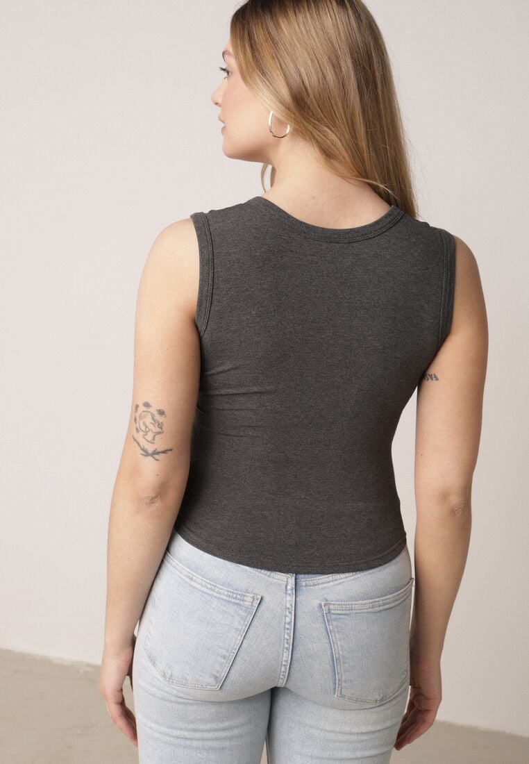 Szary Dopasowany Top Bez Rękawów z Wiskozy z Kwadratowym Dekoltem Madu 3