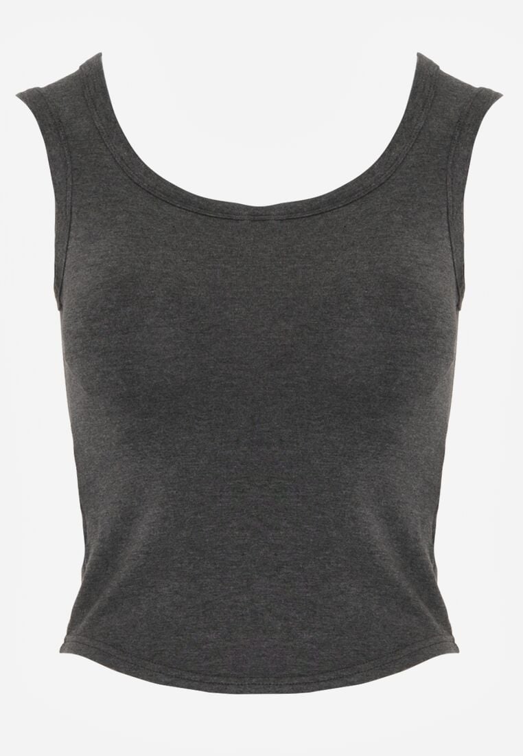 Szary Dopasowany Top Bez Rękawów z Wiskozy z Kwadratowym Dekoltem Madu 6