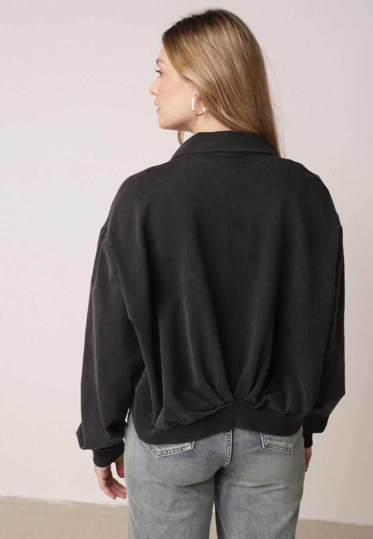 Czarna Bawełniana Bluza Bomberka o Kroju Oversize z Kołnierzem Viminala 3
