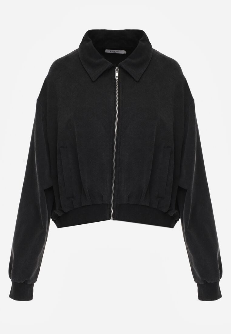 Czarna Bawełniana Bluza Bomberka o Kroju Oversize z Kołnierzem Viminala 6