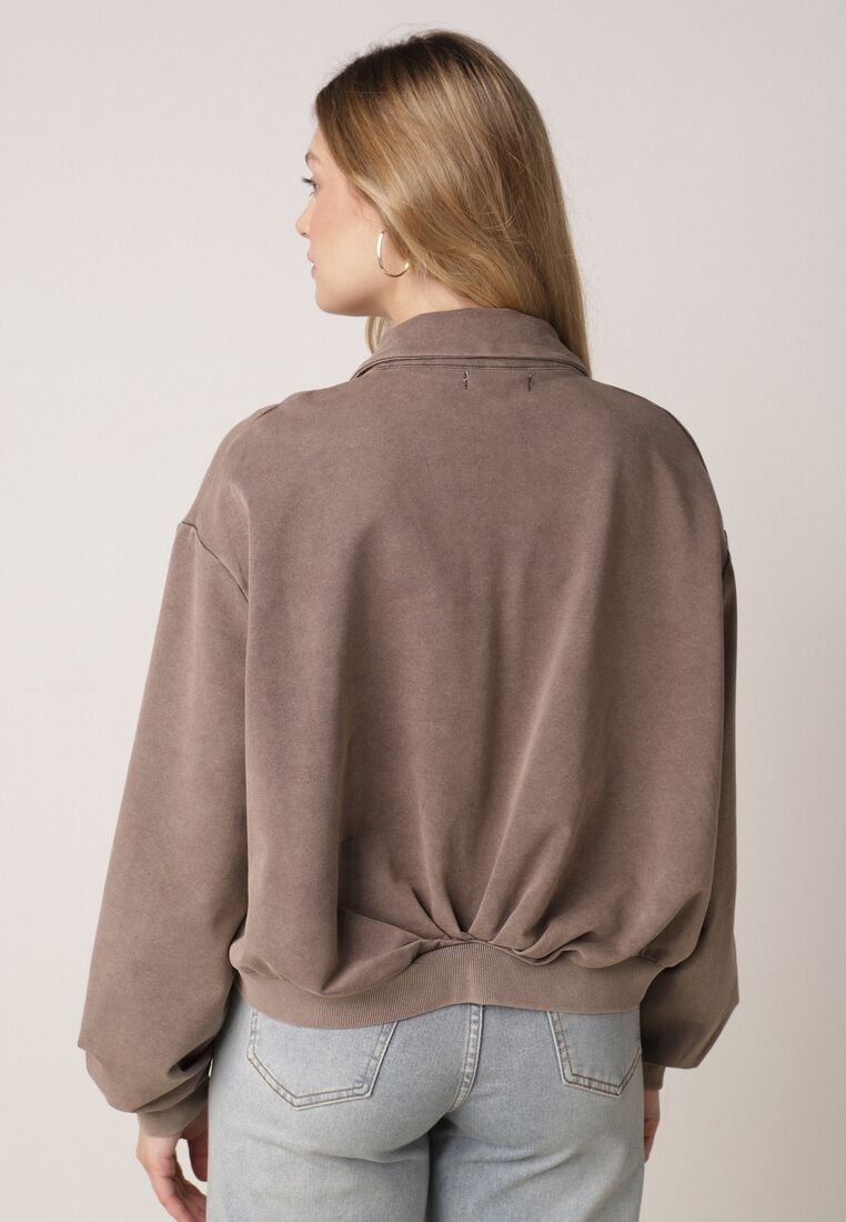 Beżowa Bawełniana Bluza Bomberka o Kroju Oversize z Kołnierzem Viminala 3