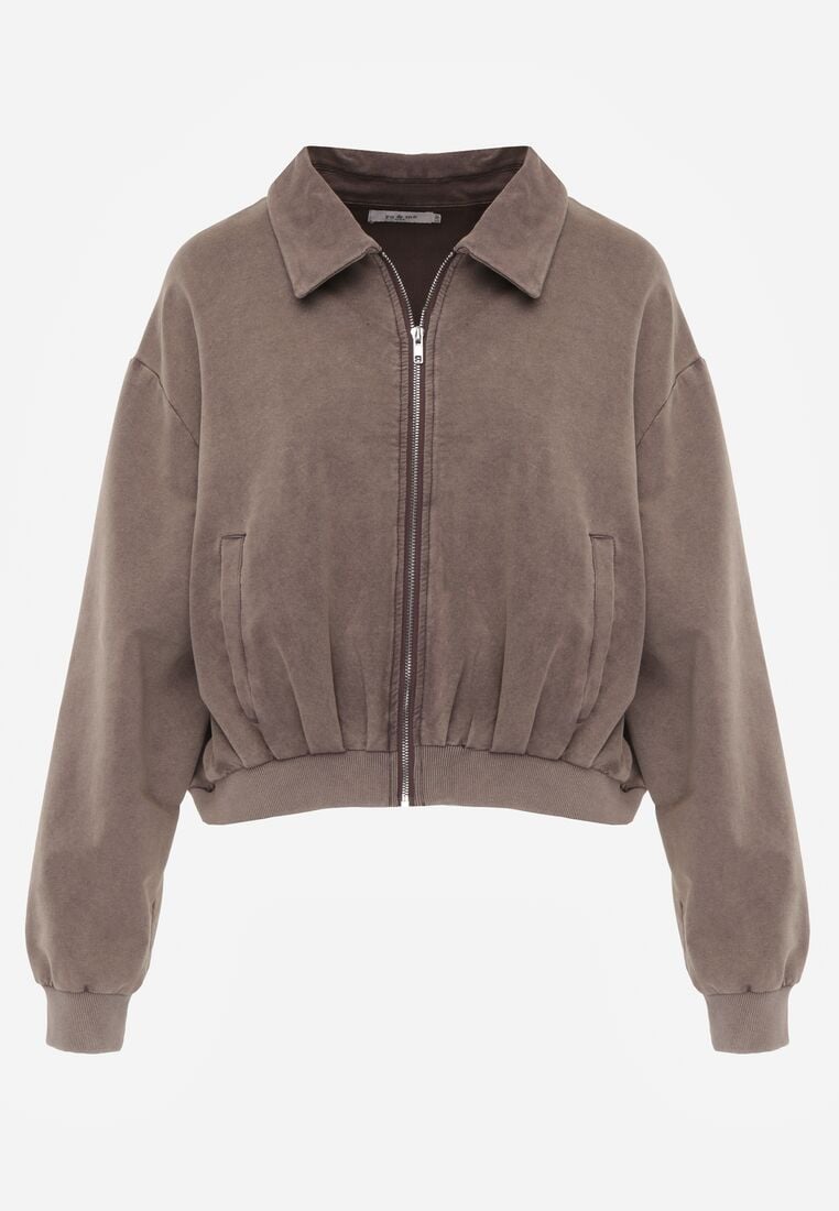 Beżowa Bawełniana Bluza Bomberka o Kroju Oversize z Kołnierzem Viminala 6