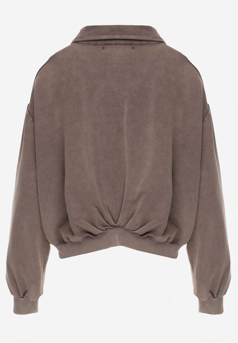 Beżowa Bawełniana Bluza Bomberka o Kroju Oversize z Kołnierzem Viminala 7