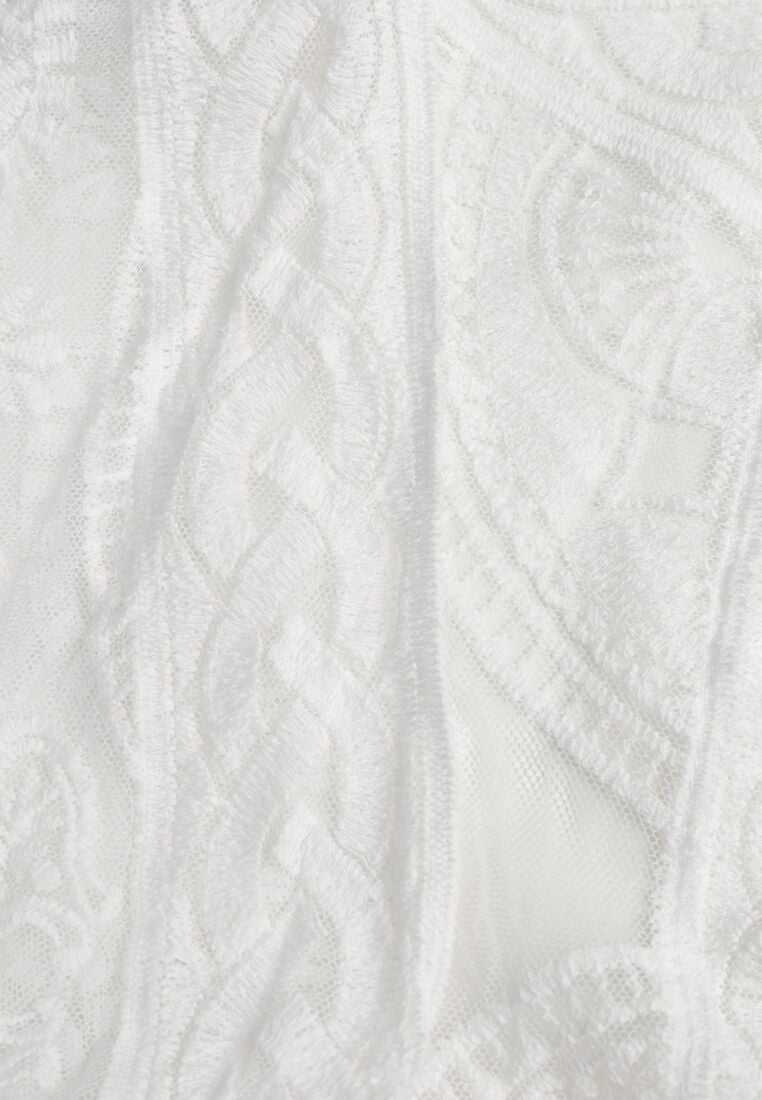 Biały Kardigan Ażurowa Narzutka z Materiałowym Paskiem Arisstea 8