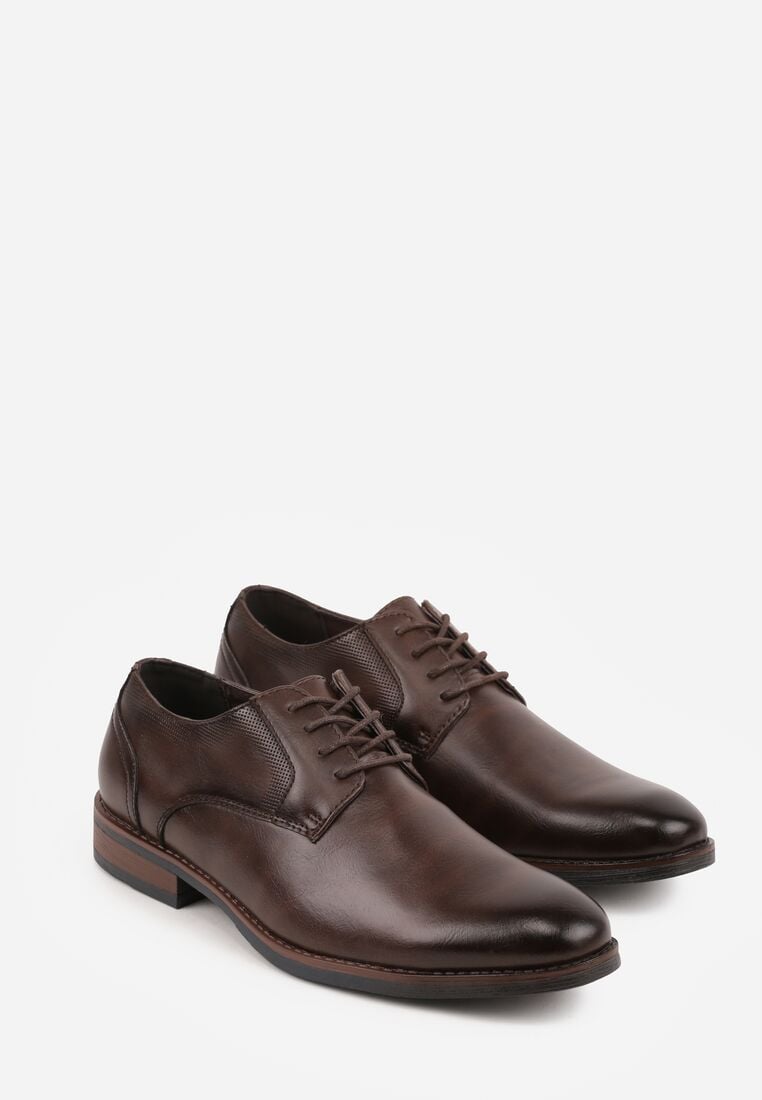 Ciemnobrązowe Eleganckie Półbuty ze Skórzaną Wkładką i Ozdobnymi Przeszyciami Iphaera 2