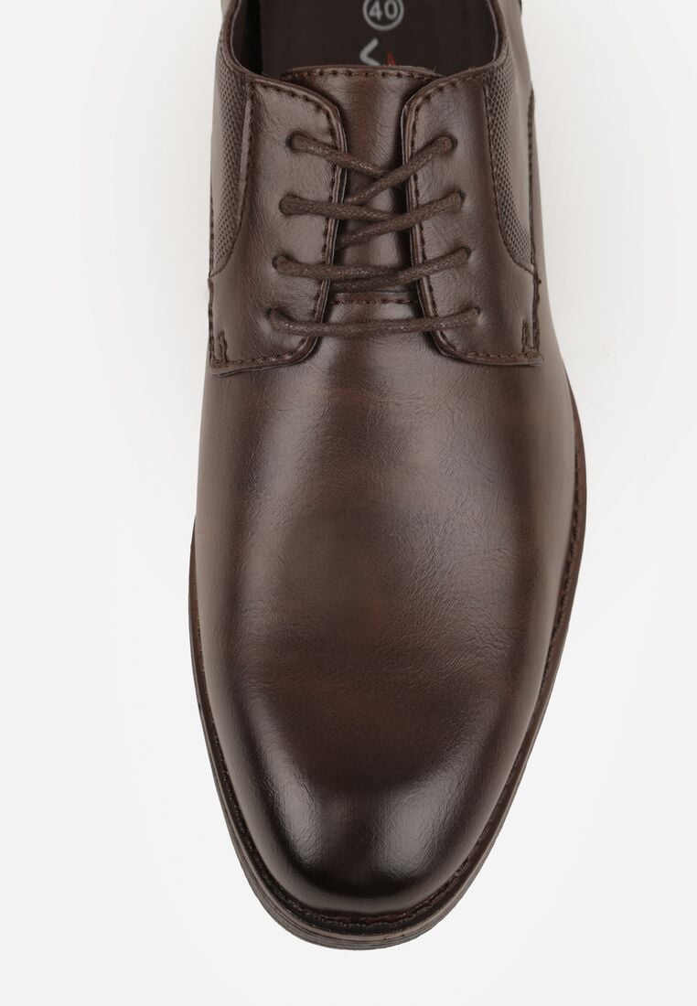 Ciemnobrązowe Eleganckie Półbuty ze Skórzaną Wkładką i Ozdobnymi Przeszyciami Iphaera 5