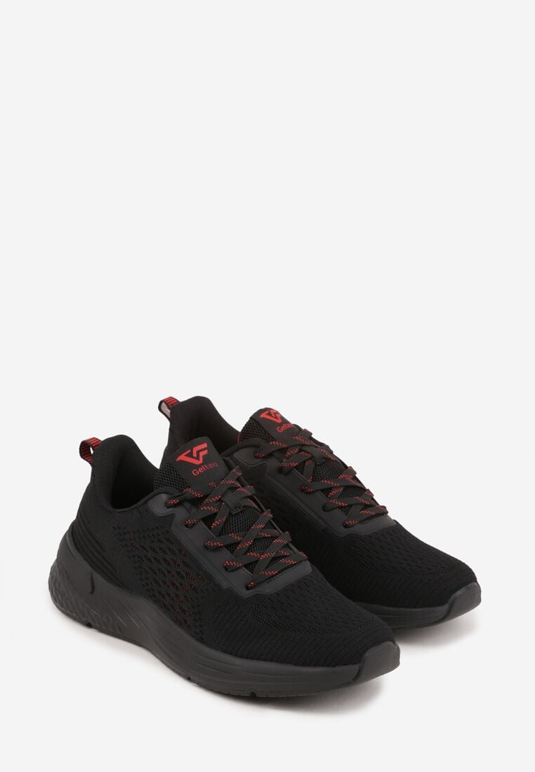 Czarno-Czerwone Buty Sportowe Sneakersy na Tłoczonej Podeszwie z Napisem Hesehe 2