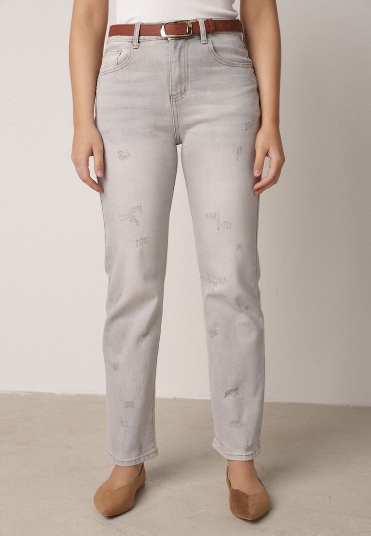 Jasnoszare Jeansy z Bawełną i Wysokim Stanem o Prostym Kroju z Przetarciam Vimariella 2