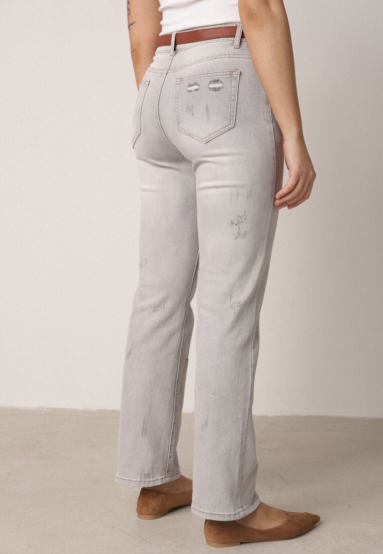 Jasnoszare Jeansy z Bawełną i Wysokim Stanem o Prostym Kroju z Przetarciam Vimariella 3