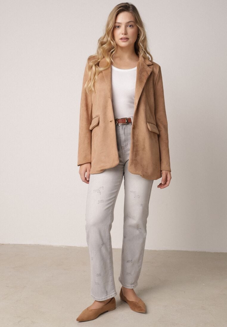 Jasnoszare Jeansy z Bawełną i Wysokim Stanem o Prostym Kroju z Przetarciam Vimariella 4