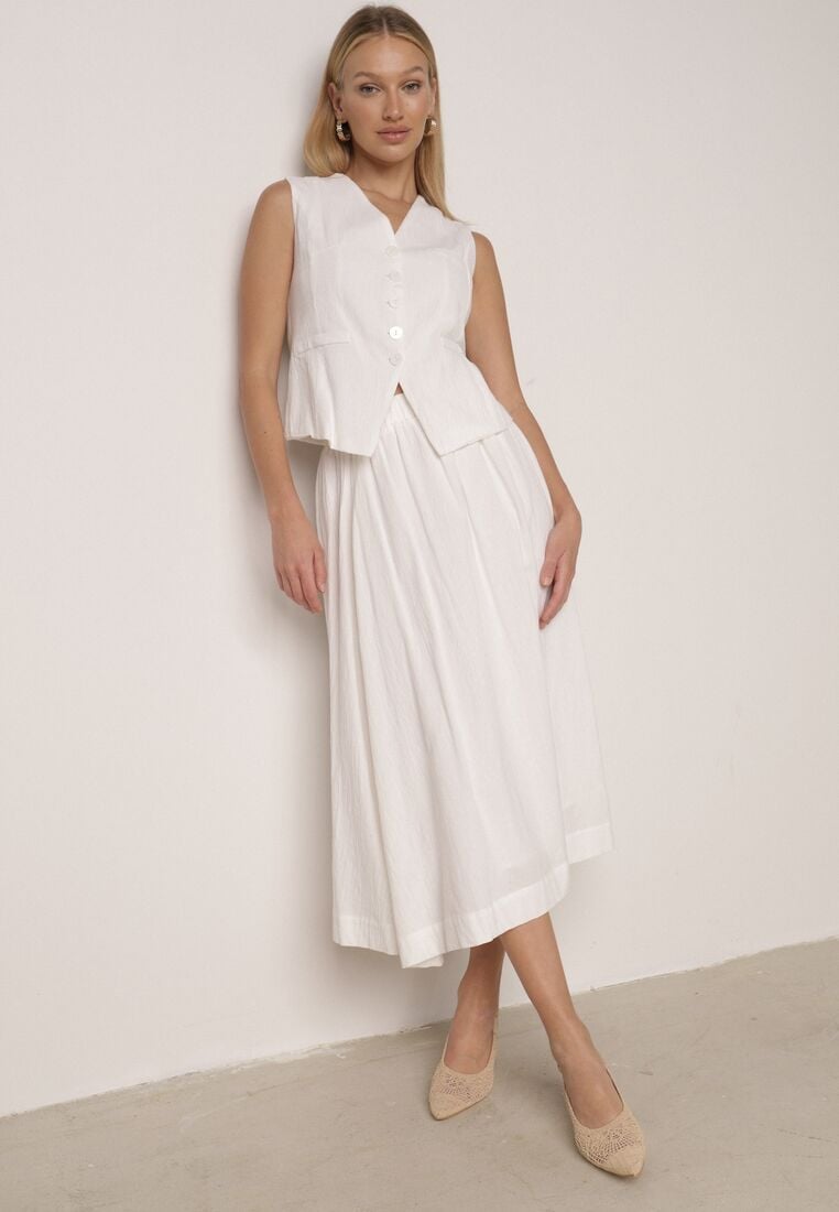 Biały Bawełniany Komplet Rozkloszowana Spódnica i Kamizelka Moveina 1