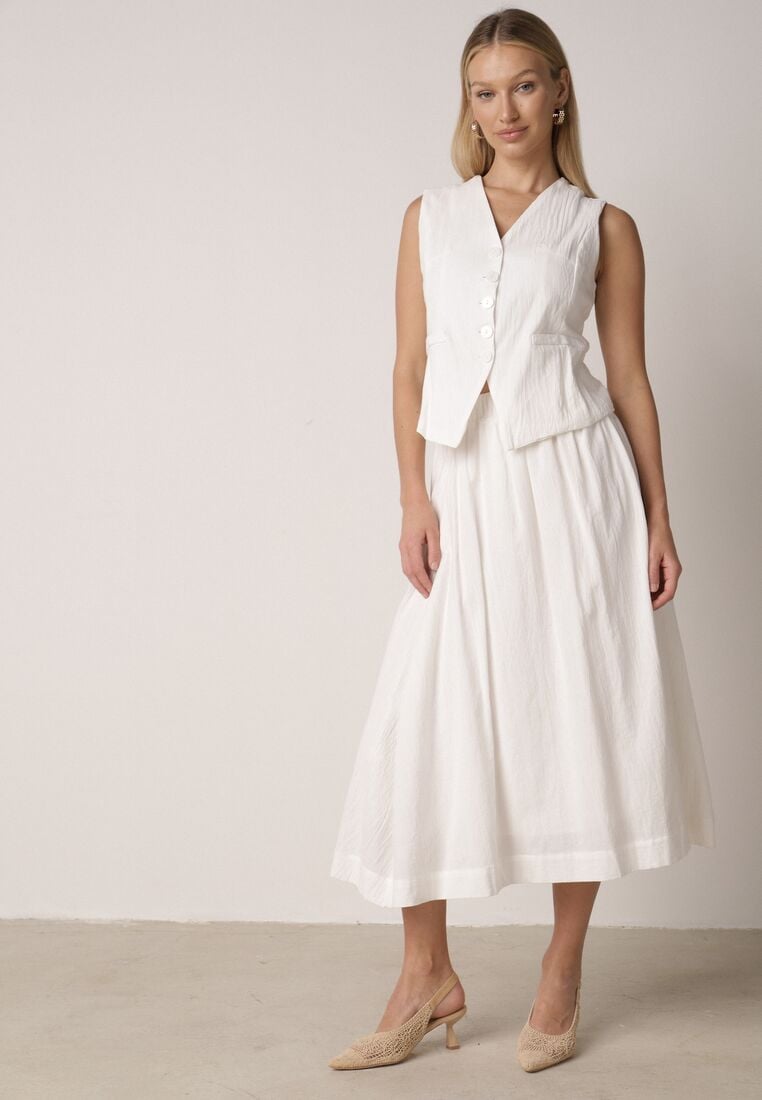 Biały Bawełniany Komplet Rozkloszowana Spódnica i Kamizelka Moveina 5