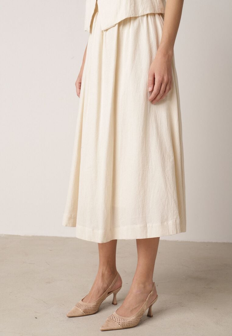 Beżowy Bawełniany Komplet Rozkloszowana Spódnica i Kamizelka Moveina 2