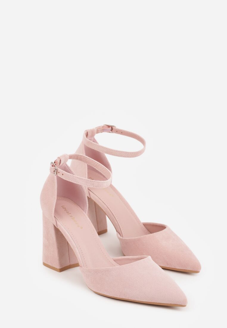 Różowe Czółenka z Imitacji Zamszu na Słupku z Noskiem w Szpic Violetto 5