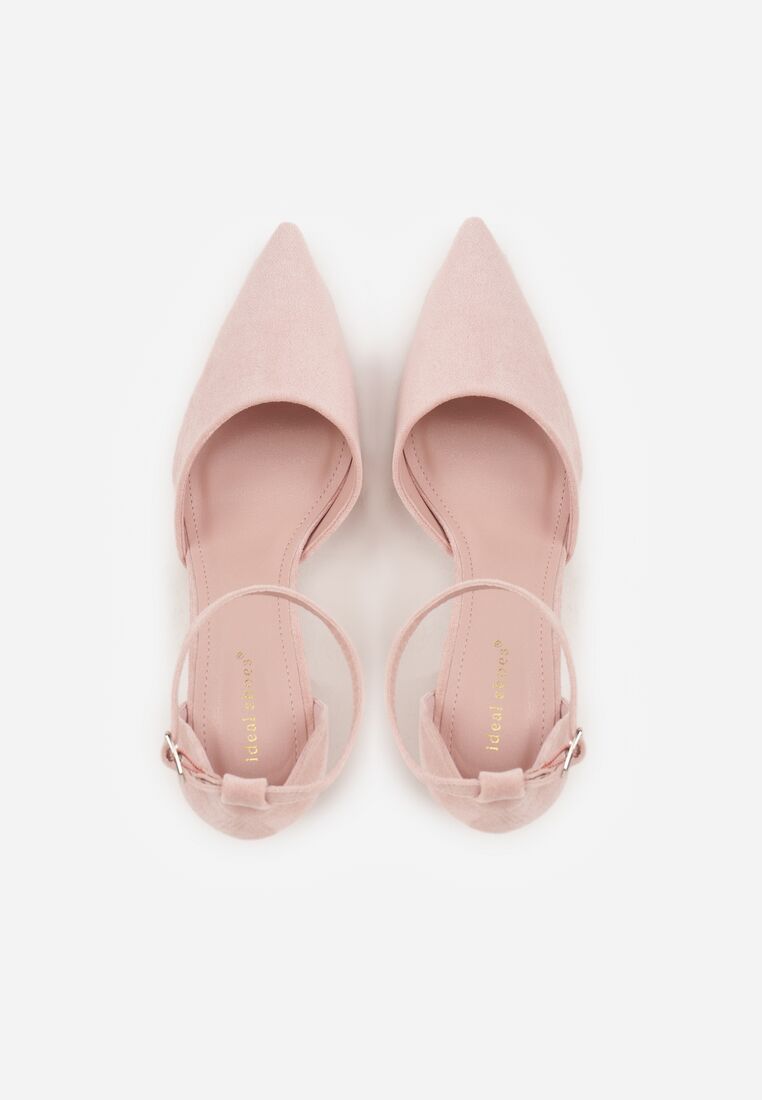 Różowe Czółenka z Imitacji Zamszu na Słupku z Noskiem w Szpic Violetto 6