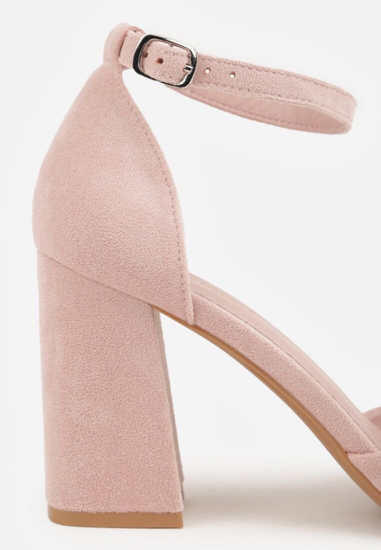 Różowe Czółenka z Imitacji Zamszu na Słupku z Noskiem w Szpic Violetto 8