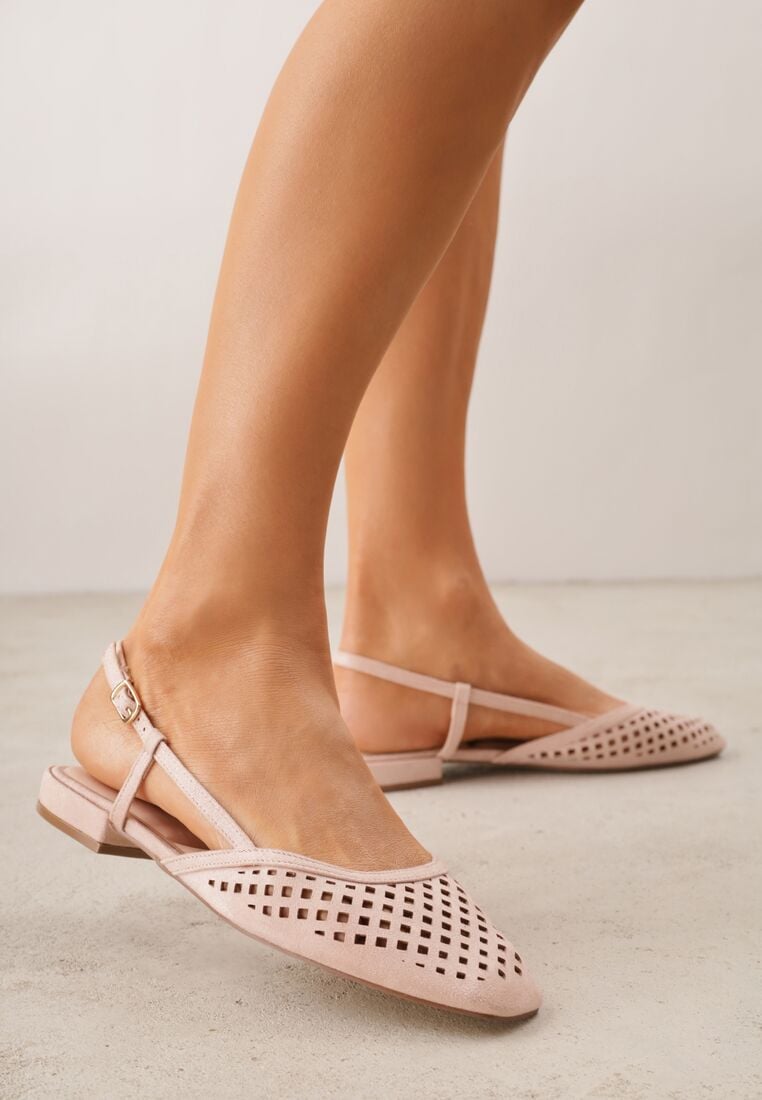 Różowe Ażurowe Baleriny z Paskiem z Klamerką i Kwadratowym Noskiem Veradisa 1