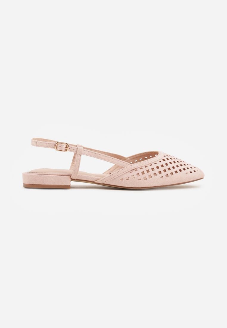 Różowe Ażurowe Baleriny z Paskiem z Klamerką i Kwadratowym Noskiem Veradisa 4