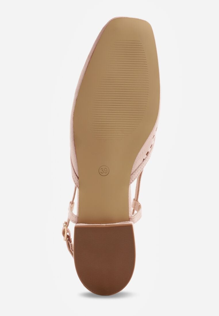 Różowe Ażurowe Baleriny z Paskiem z Klamerką i Kwadratowym Noskiem Veradisa 7