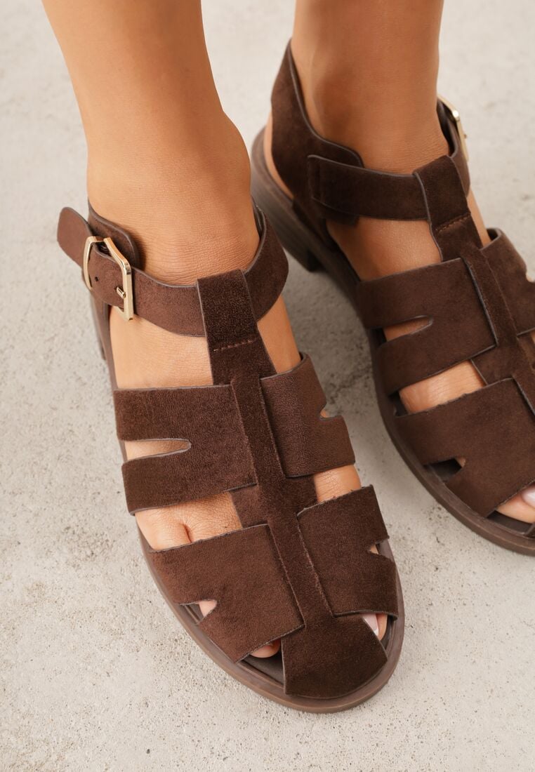 Brązowe Sandały Gladiatorki z Zapięciem na Klamerkę Chisttema 3