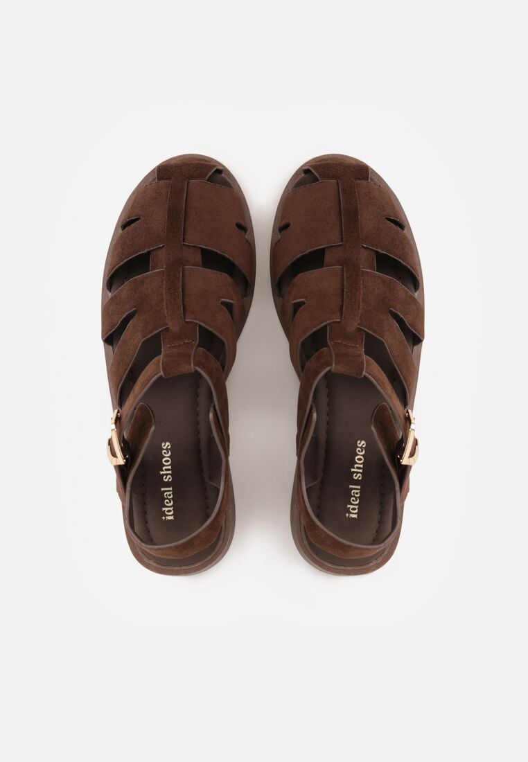 Brązowe Sandały Gladiatorki z Zapięciem na Klamerkę Chisttema 6