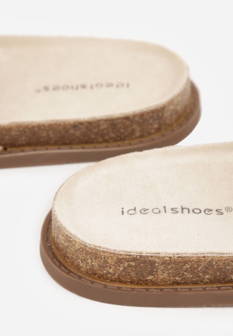 Beżowe Klapki w Stylu Boho Zdobione Frędzlami Stavania 8