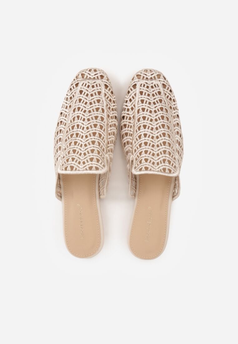 Beżowe Klapki Mule z Ażurową Cholewką Szydełkową Civeza 6