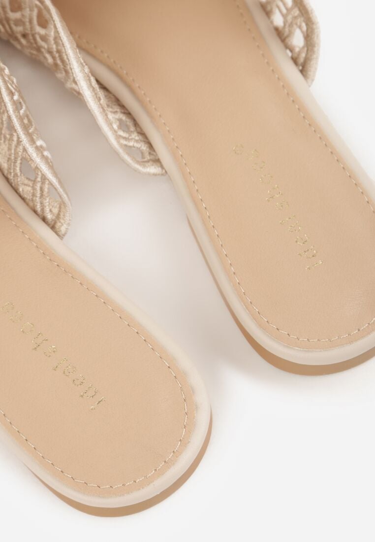 Beżowe Klapki Mule z Ażurową Cholewką Szydełkową Civeza 8