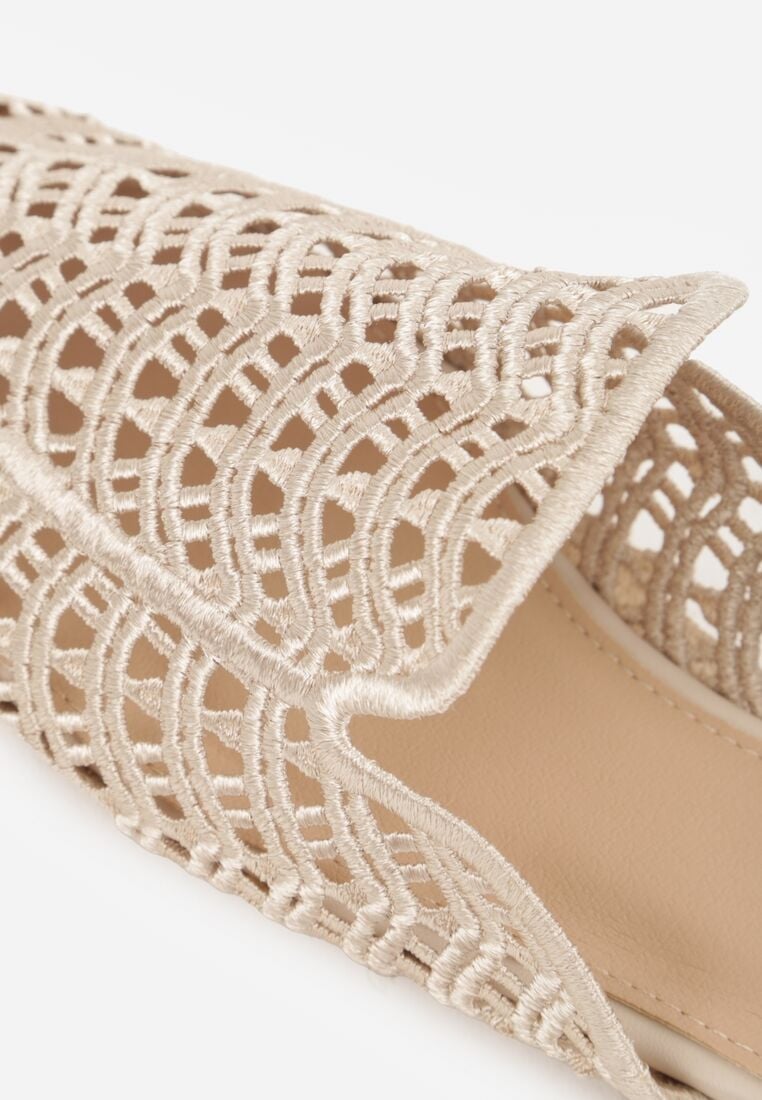 Beżowe Klapki Mule z Ażurową Cholewką Szydełkową Civeza 9