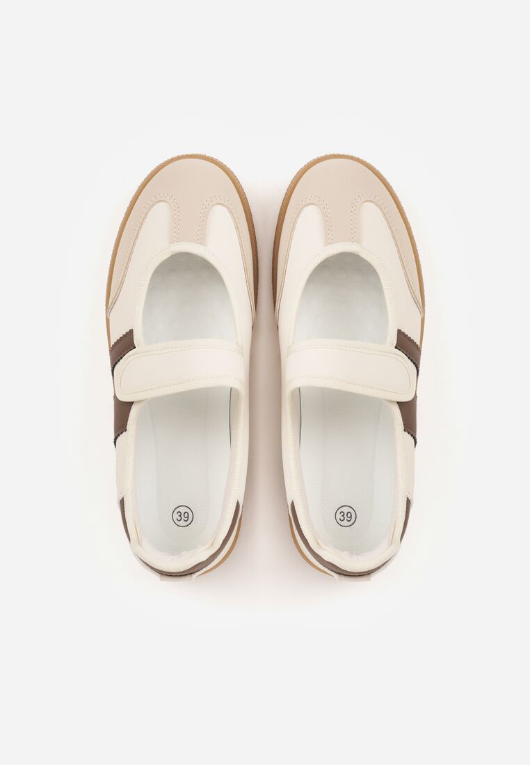 Beżowe Tenisówki w Stylu Balerinek z Zapięciem na Rzep Talwan 6